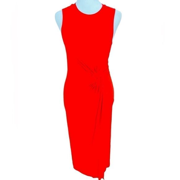 Topshop sleeveless red midi dress, front knot, faux wrap skirt size 4 - Picture 1 of 6